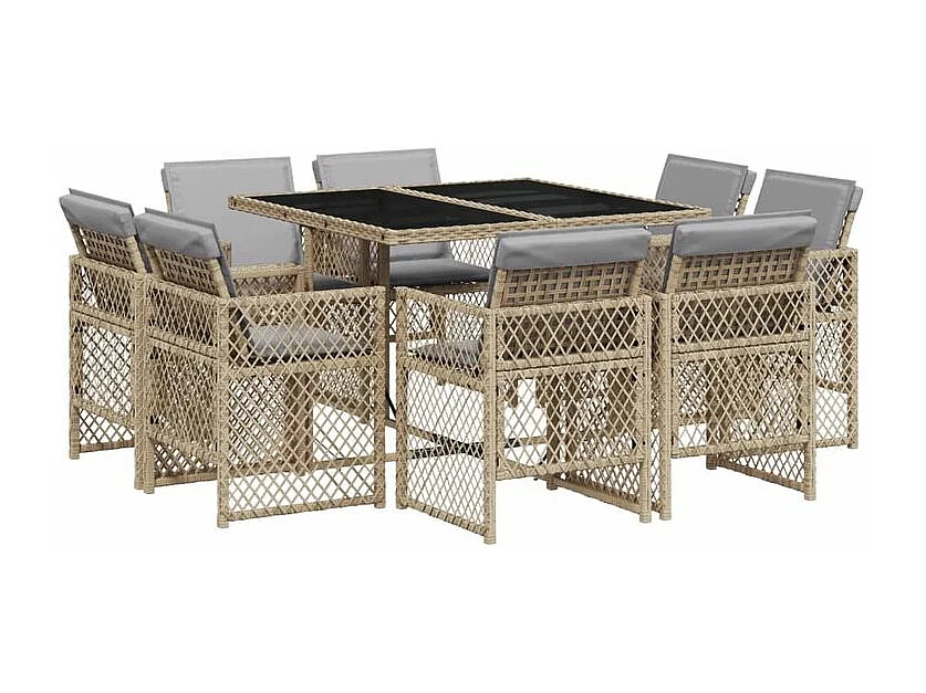 Ensemble à manger de jardin et coussins 9 pcs mélange beige