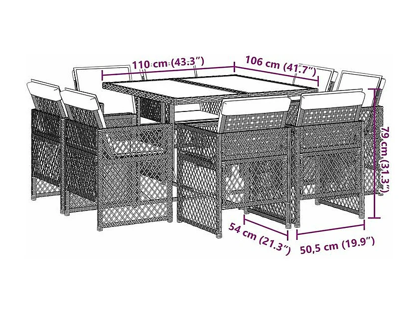 Ensemble à manger de jardin et coussins 9 pcs mélange beige