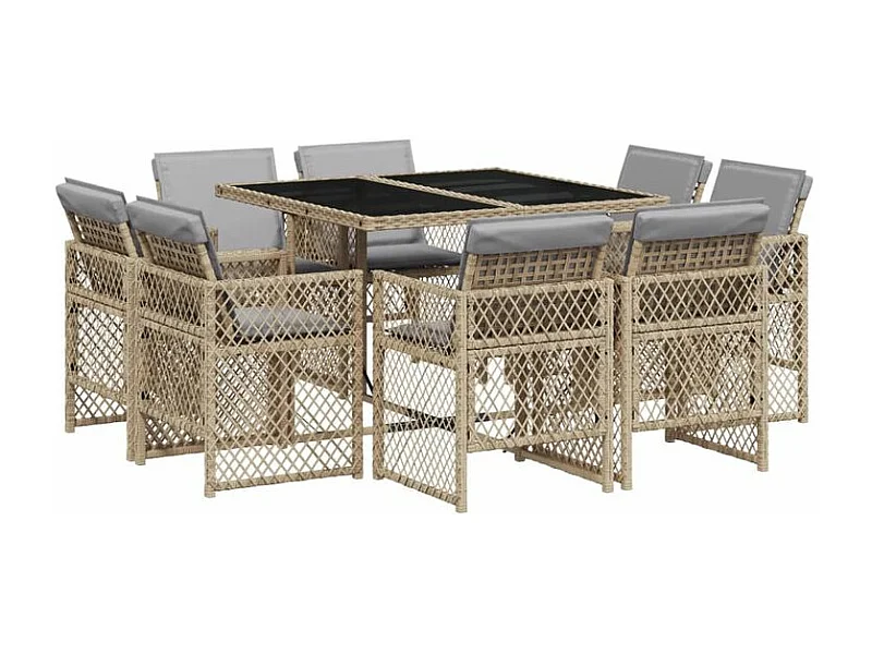Ensemble à manger de jardin et coussins 9 pcs mélange beige