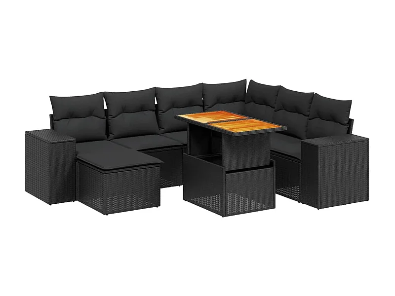 Salon de jardin 8 pcs avec coussins noir résine tressée