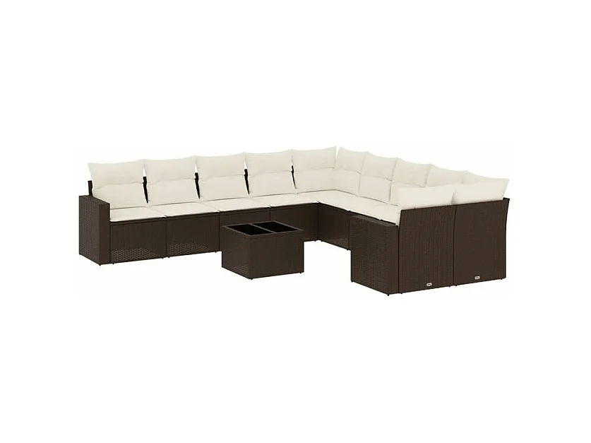 Salon de jardin et coussins 11 pcs marron résine tressée
