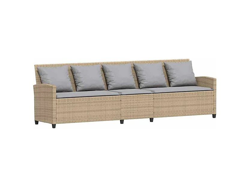 Canapé de jardin avec coussins 5 places beige résine tressée