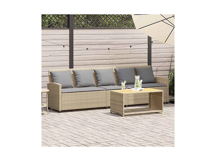 Canapé de jardin avec coussins 5 places beige résine tressée