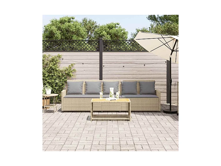 Canapé de jardin avec coussins 5 places beige résine tressée
