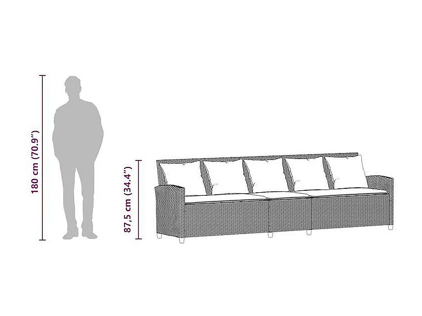 Canapé de jardin avec coussins 5 places beige résine tressée