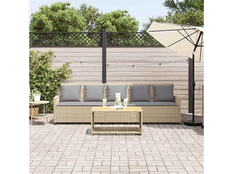 Canapé de jardin avec coussins 5 places beige résine tressée