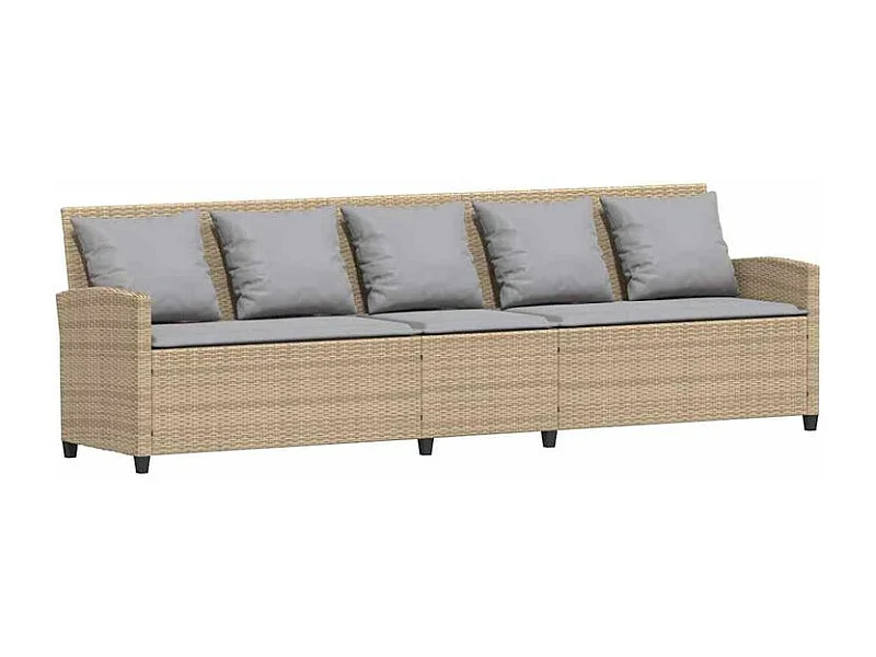 Canapé de jardin avec coussins 5 places beige résine tressée