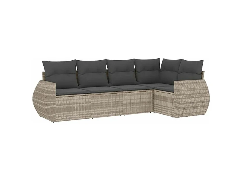 Salon de jardin 5 pcs avec coussins gris clair résine tressée