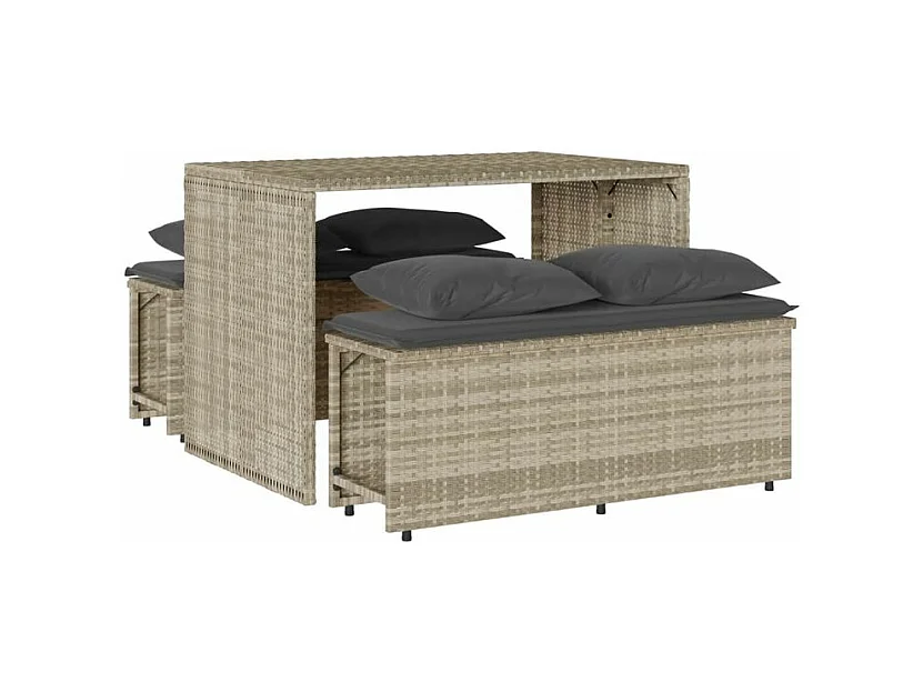 Ensemble à manger de jardin 3pcs coussins gris clair poly rotin