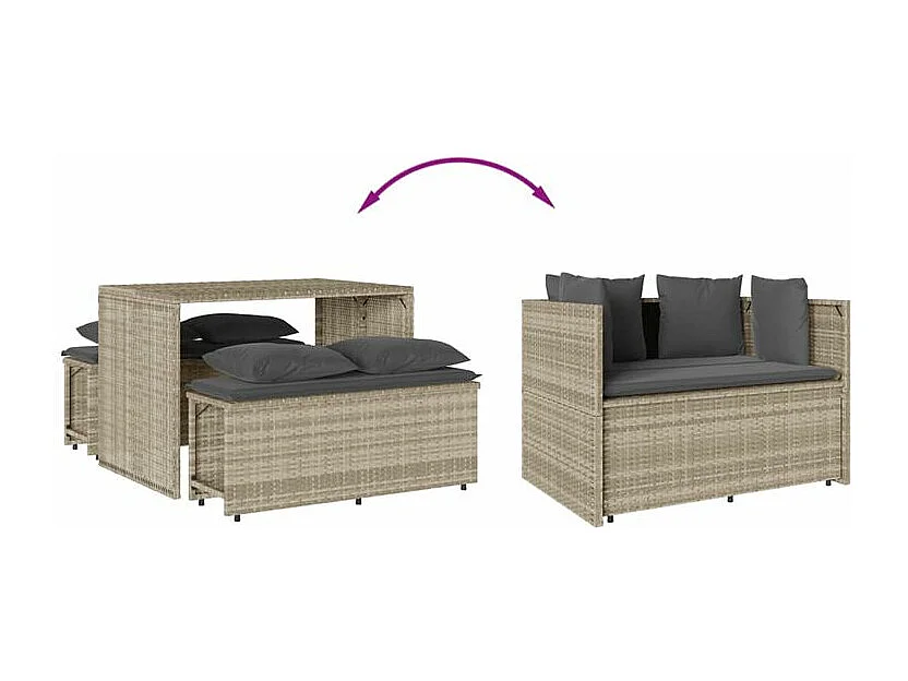 Ensemble à manger de jardin 3pcs coussins gris clair poly rotin