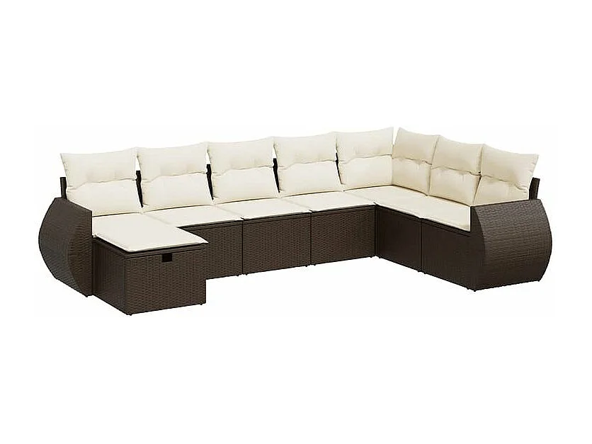 Salon de jardin 8 pcs avec coussins marron résine tressée