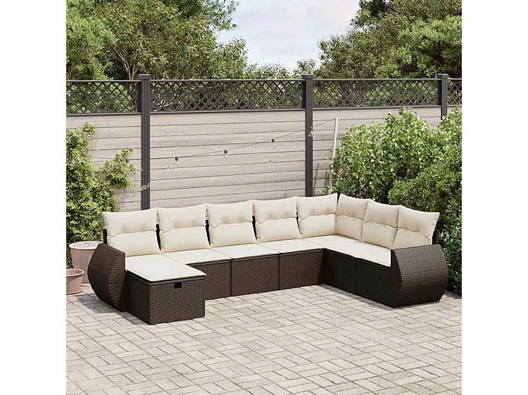 Salon de jardin 8 pcs avec coussins marron résine tressée