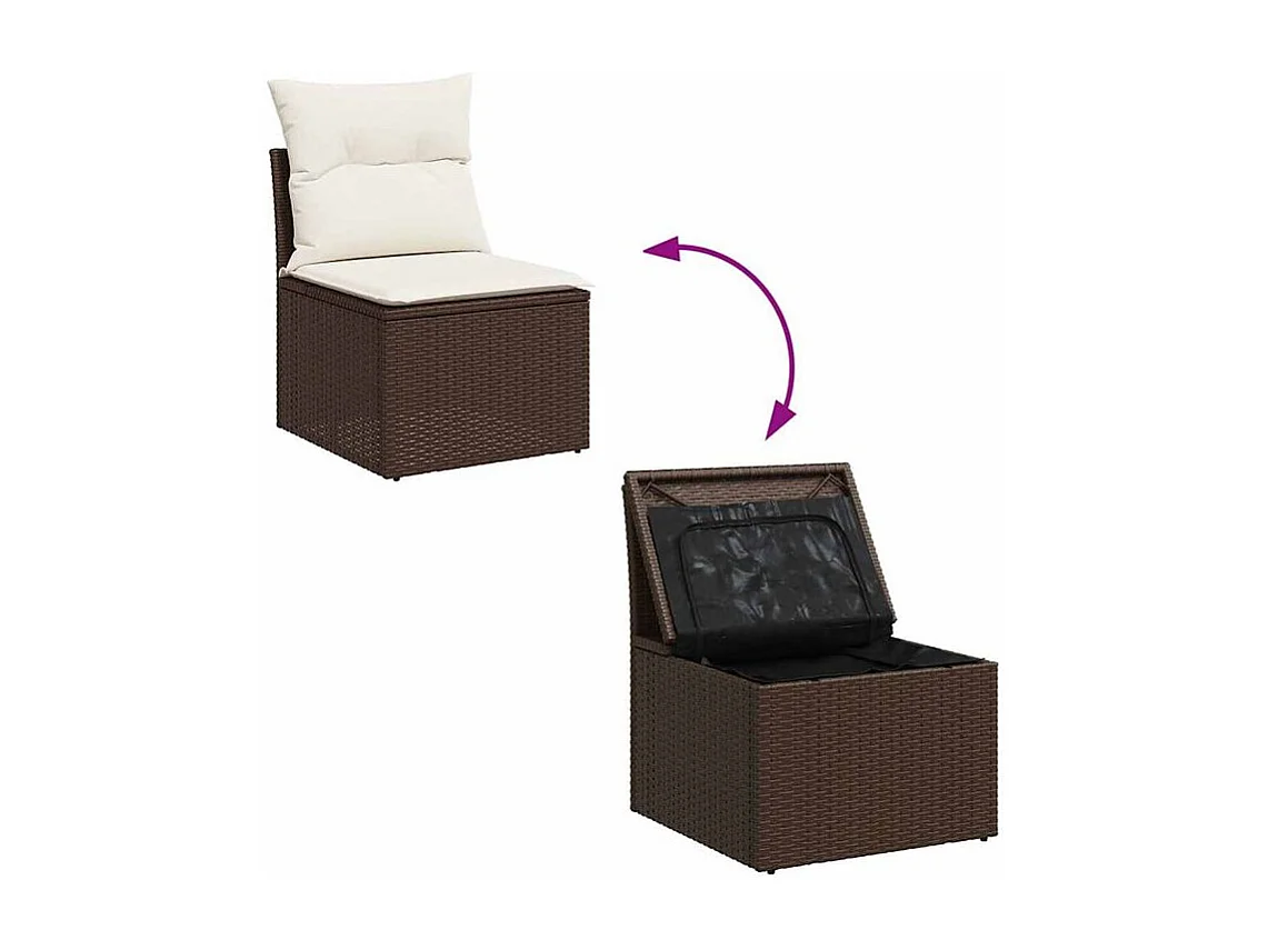 Salon de jardin 8 pcs avec coussins marron résine tressée