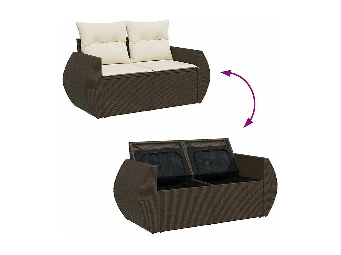 Salon de jardin 8 pcs avec coussins marron résine tressée