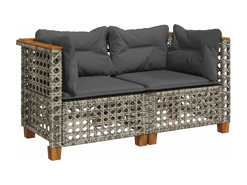 Canapés d'angle de jardin et coussins 2 pcs gris résine tressée