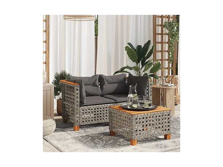 Canapés d'angle de jardin et coussins 2 pcs gris résine tressée