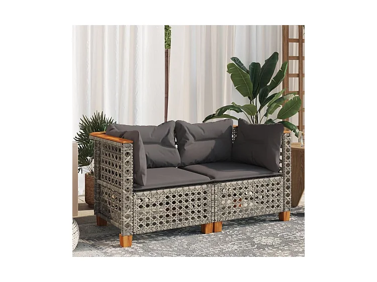 Canapés d'angle de jardin et coussins 2 pcs gris résine tressée