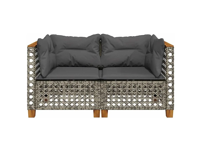 Canapés d'angle de jardin et coussins 2 pcs gris résine tressée