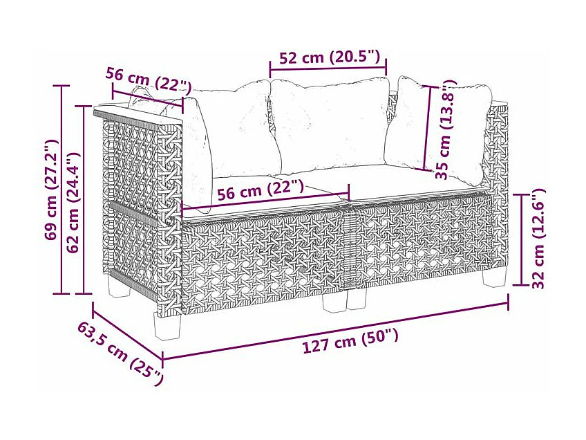 Canapés d'angle de jardin et coussins 2 pcs gris résine tressée