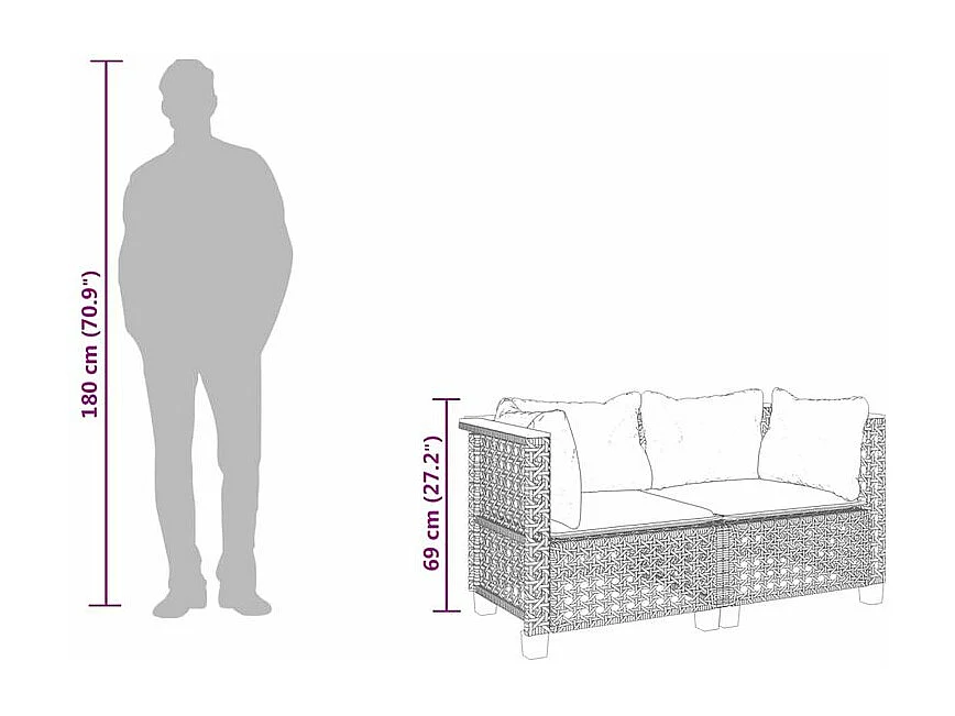 Canapés d'angle de jardin et coussins 2 pcs gris résine tressée