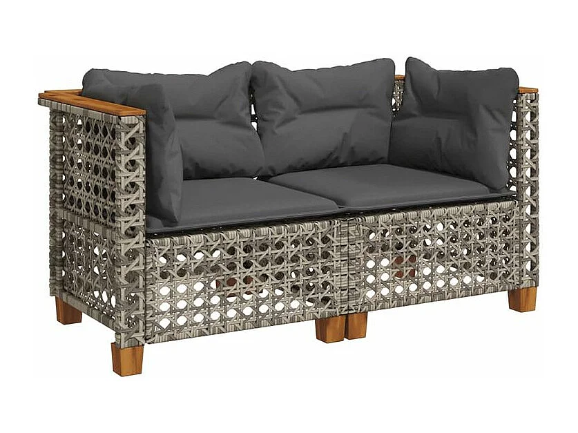 Canapés d'angle de jardin et coussins 2 pcs gris résine tressée