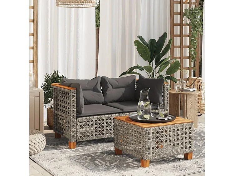 Canapés d'angle de jardin et coussins 2 pcs gris résine tressée