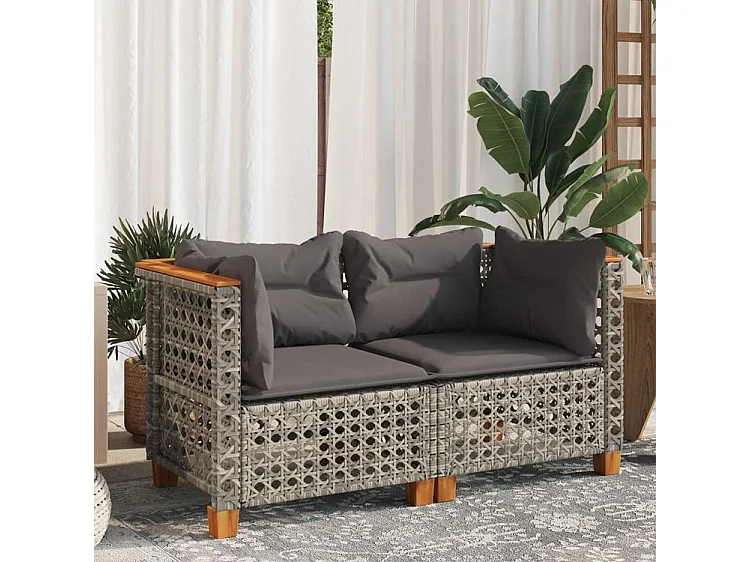 Canapés d'angle de jardin et coussins 2 pcs gris résine tressée