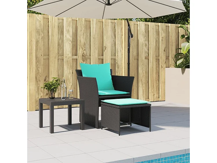 Chaise de jardin avec tabouret noir résine tressée