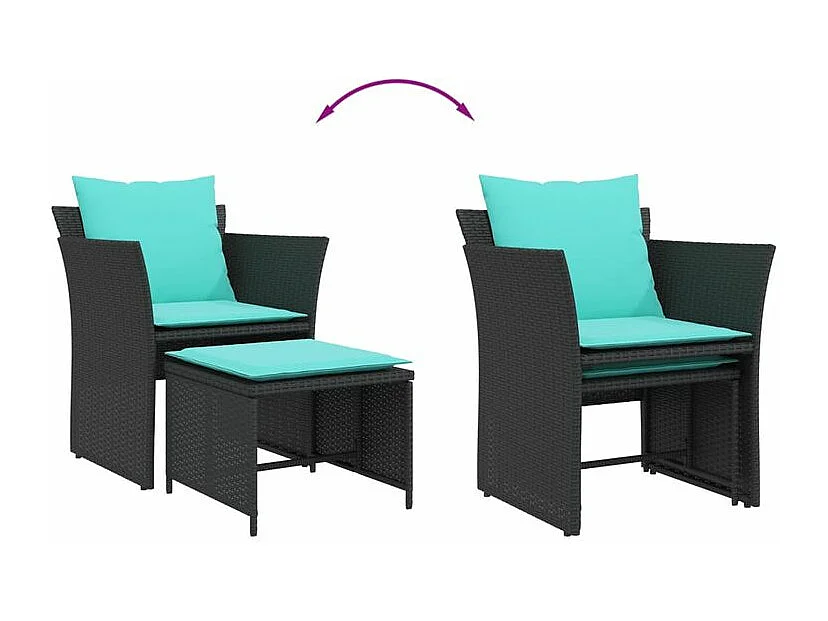 Chaise de jardin avec tabouret noir résine tressée