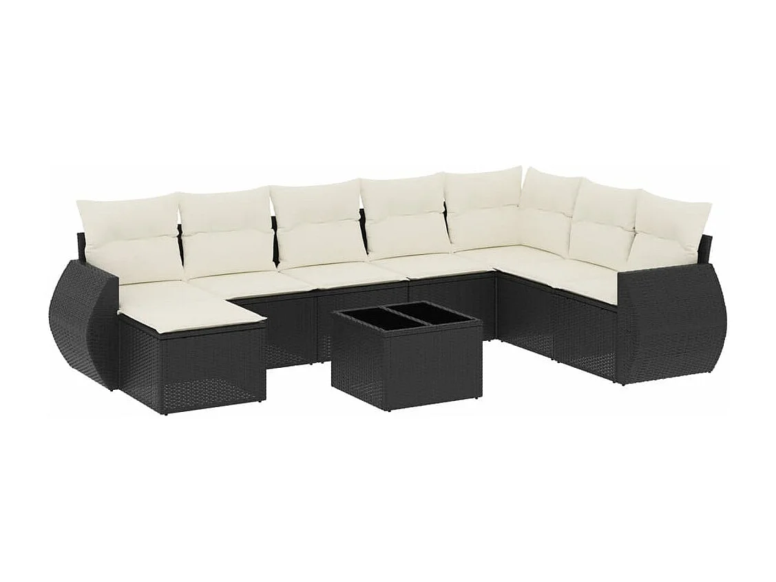 Salon de jardin 9 pcs avec coussins noir résine tressée