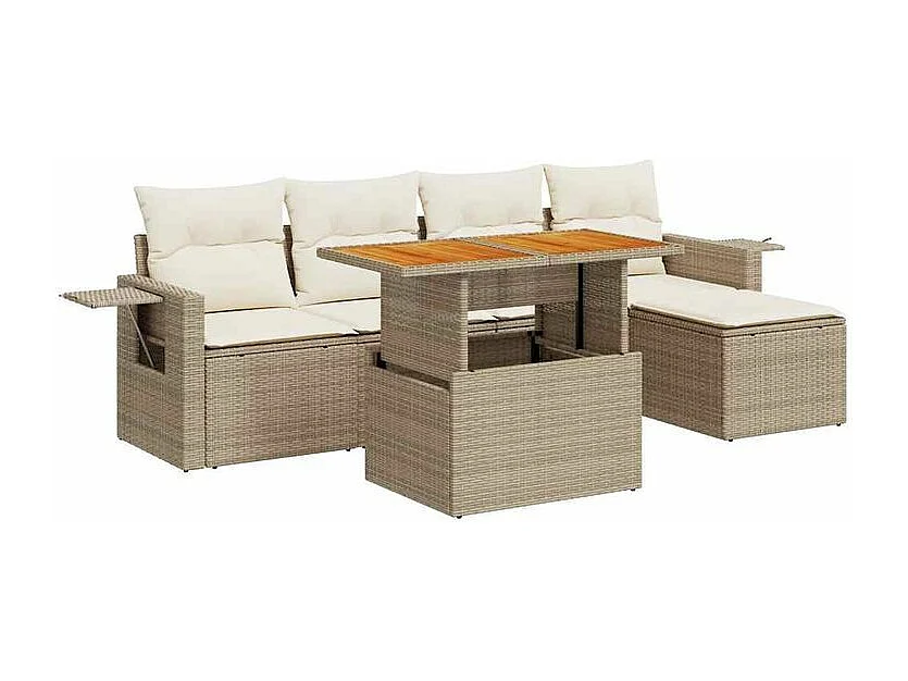 Salon de jardin avec coussins 6 pcs beige résine tressée