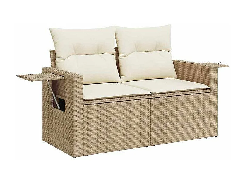 Salon de jardin avec coussins 6 pcs beige résine tressée
