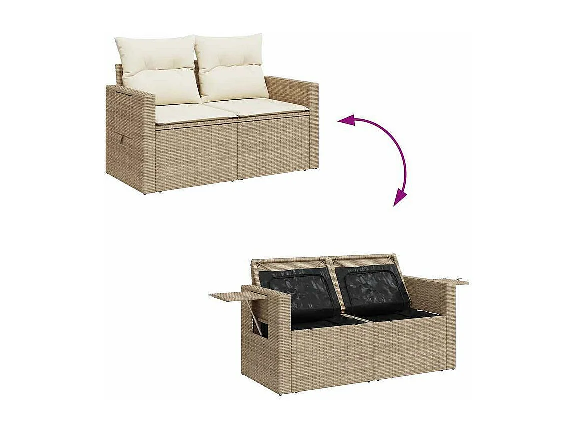 Salon de jardin avec coussins 6 pcs beige résine tressée