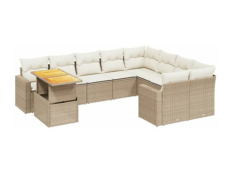 Salon de jardin avec coussins 10 pcs beige résine tressée