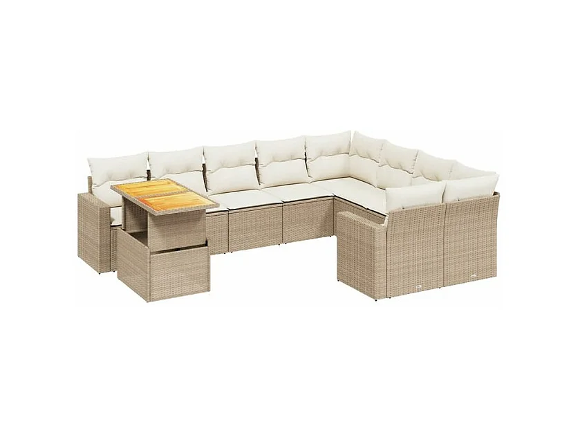Salon de jardin avec coussins 10 pcs beige résine tressée
