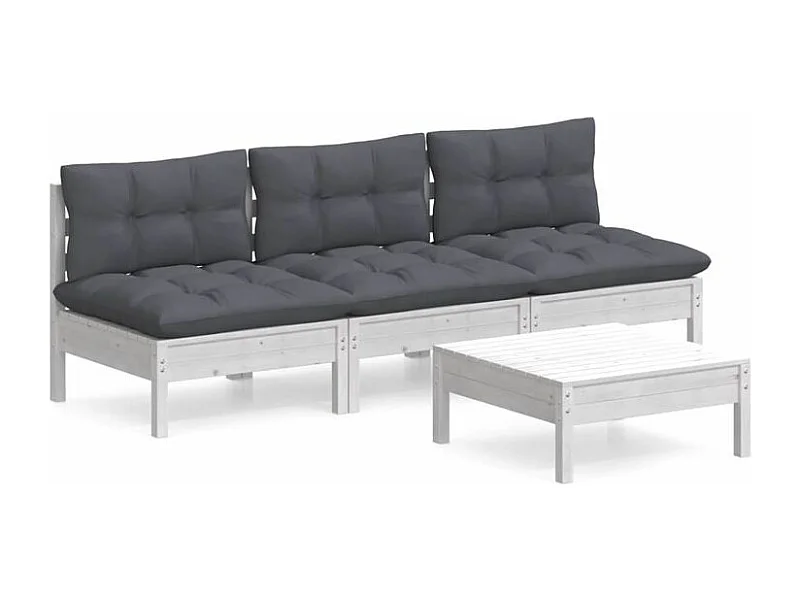 Salon de jardin 4 pcs avec coussins anthracite bois de pin