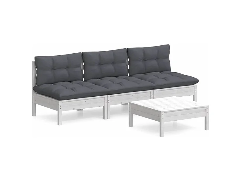 Salon de jardin 4 pcs avec coussins anthracite bois de pin