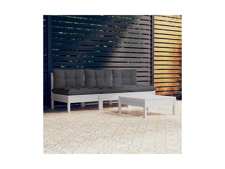 Salon de jardin 4 pcs avec coussins anthracite bois de pin