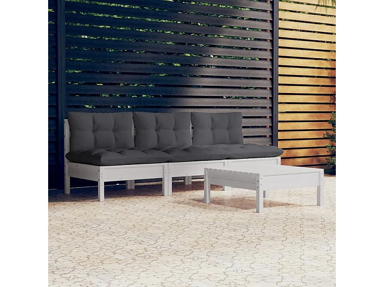 Salon de jardin 4 pcs avec coussins anthracite bois de pin