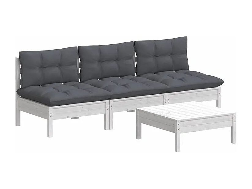 Salon de jardin 4 pcs avec coussins anthracite bois de pin