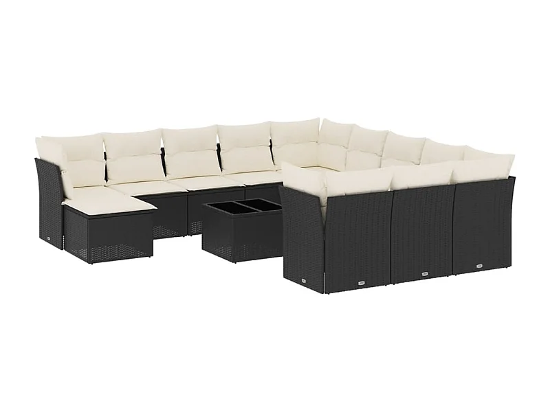 Salon de jardin avec coussins 13 pcs noir résine tressée