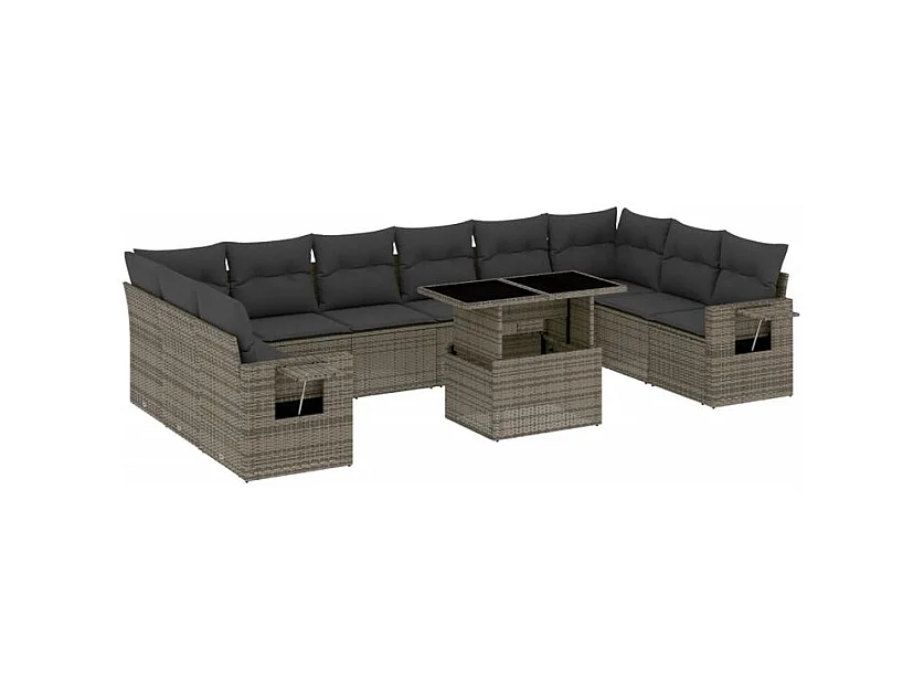Salon de jardin 11 pcs avec coussins gris résine tressée