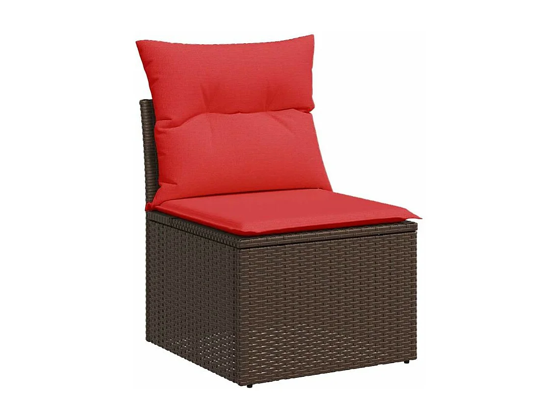 Salon de jardin 10 pcs et coussins marron résine tressée acacia