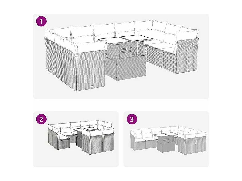 Salon de jardin 10 pcs et coussins marron résine tressée acacia