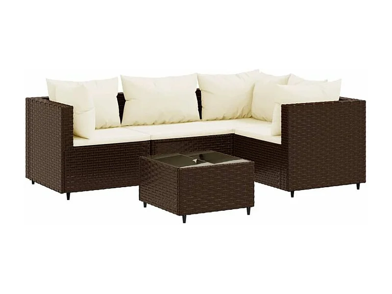 Salon de jardin 5 pcs avec coussins Marron Résine tressée