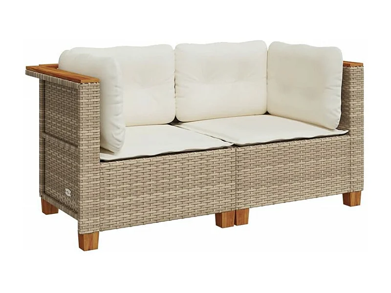 Canapés d'angle de jardin et coussins 2pcs beige résine tressée