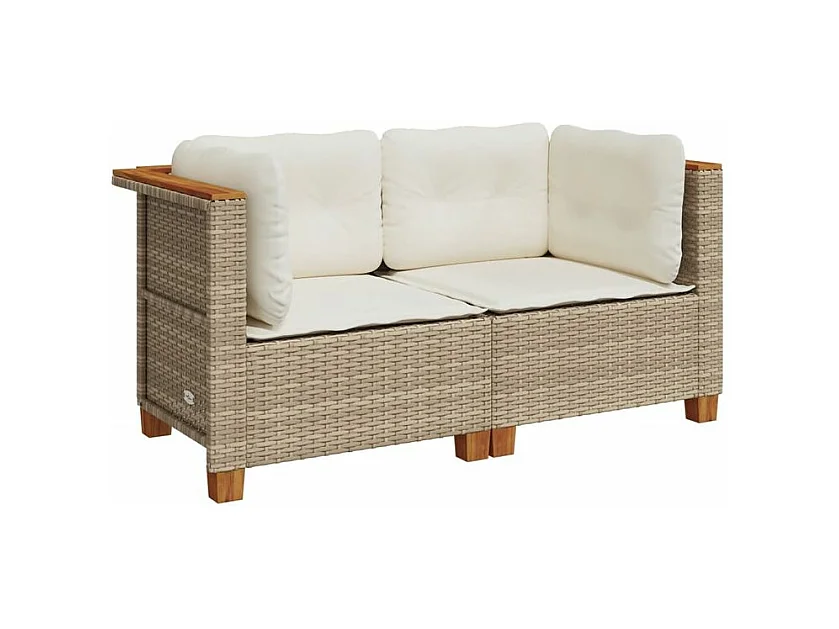 Canapés d'angle de jardin et coussins 2pcs beige résine tressée