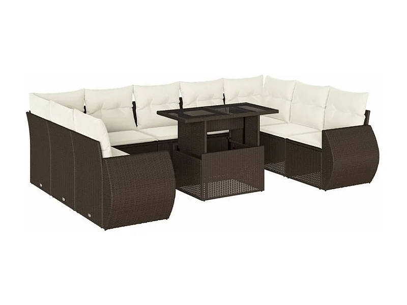 Salon de jardin 10 pcs avec coussins marron résine tressée