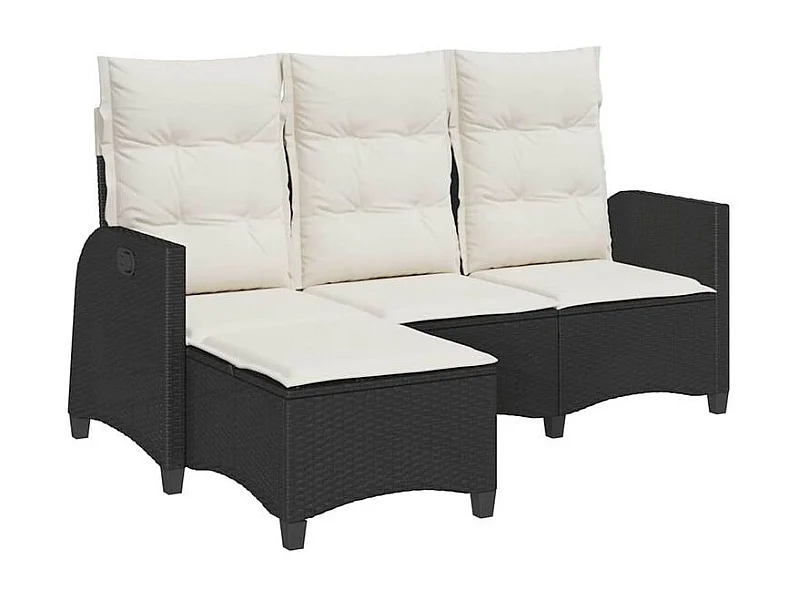 Canapé de jardin inclinable coussins forme de L noir polyrotin