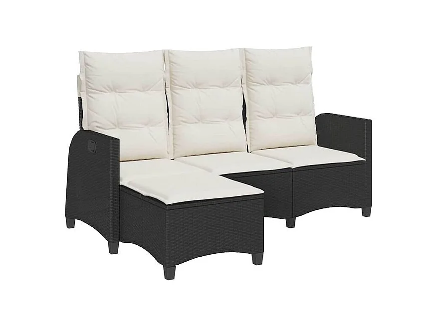 Canapé de jardin inclinable coussins forme de L noir polyrotin